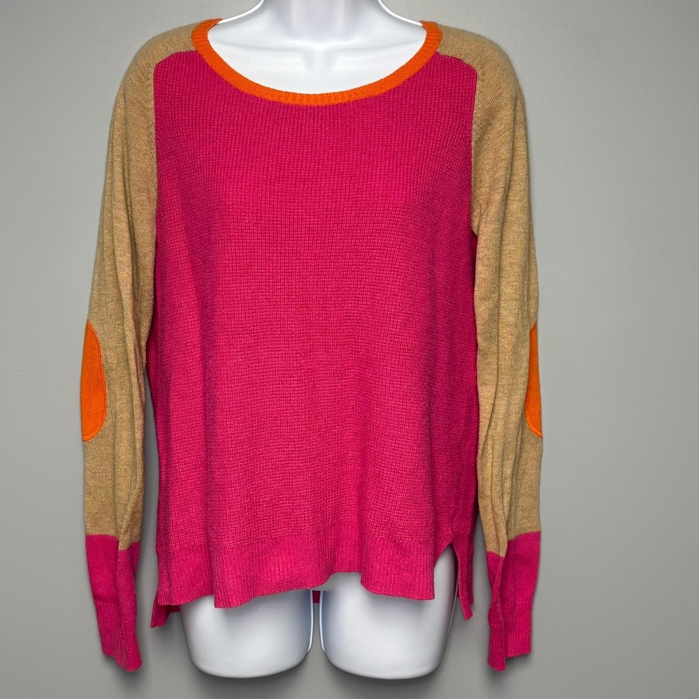 JCP Colorful Pink Orange Wool Blend Lightweight Preppy Gorpcore Sweater Sz L